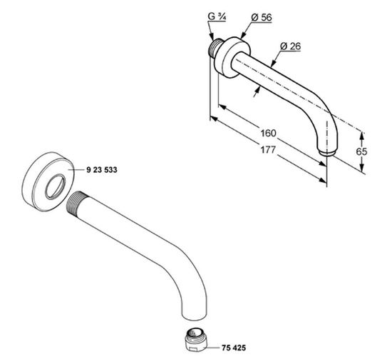 Pipa cada Kludi Bozz 160mm 73249090