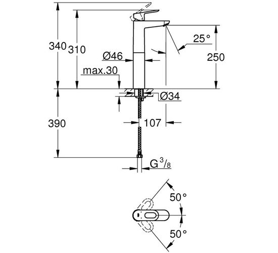 Baterie GROHE Bauloop OHM lavoar XL23764000