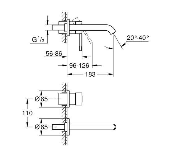 Baterie GROHE Essence lavoar de perete Hard Graphite 19408A01