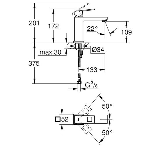 Baterie GROHE Eurocube lavoar M 23446000