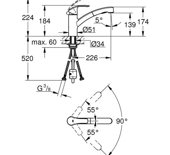 Baterie GROHE Eurosmart chiuveta 30305000