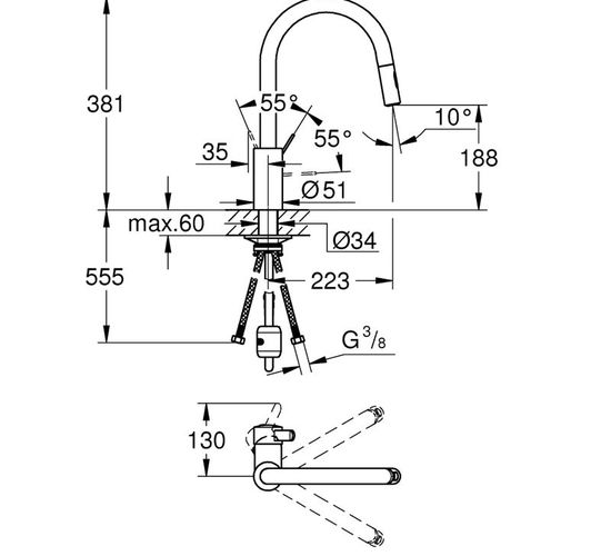 Baterie GROHE Eurosmart Cosmo chiuveta tip dus 31481001