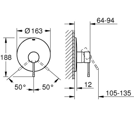 Baterie GROHE ingropata Essence dus 19286001