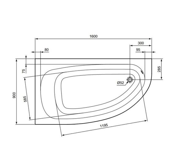 Cada baie acry asimetrica Ideal Standard Hotline Offset 1600x900 ST K275801In limita stocului