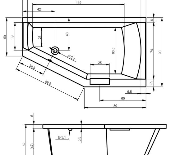 Cada baie acryl asimetrica Riho Geta 1600x900 ST B030001005