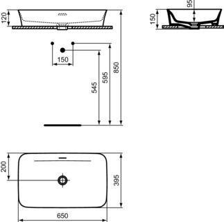 Lavoar pe blat Ideal Standard Atelier Ipalyss 650x400 cu preaplin E188701