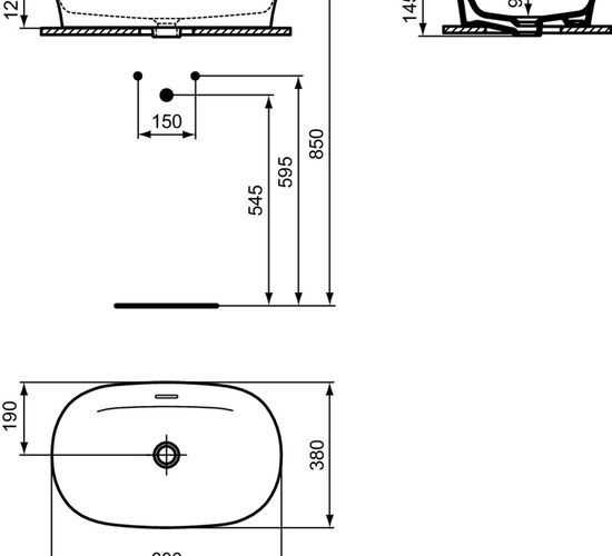 Lavoar pe blat Ideal Standard Atelier Ipalyss Oval 600x380 cu preaplin Alb Satinat E1397V1