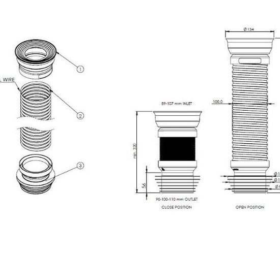 Adaptor WC flexibil extensibil Wirquin  D110 L600mm (70950193)