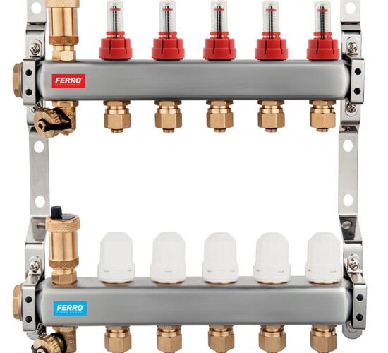 Set Distribuitor inox FERRO 1  7C cu debitmetre complet echipat 16x1/2 SN-RZP07S