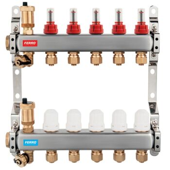 Set Distribuitor inox FERRO 1  8C cu debitmetre complet echipat 16x1/2 SN-RZP08S