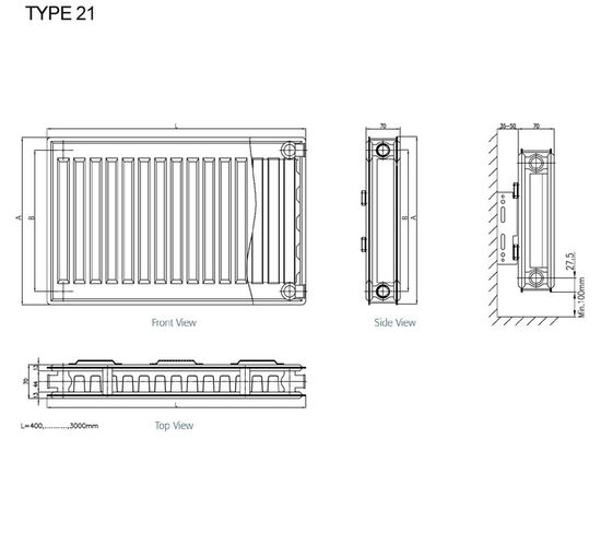 Radiator Otel Demir Dokum Premium T.21 500x1000