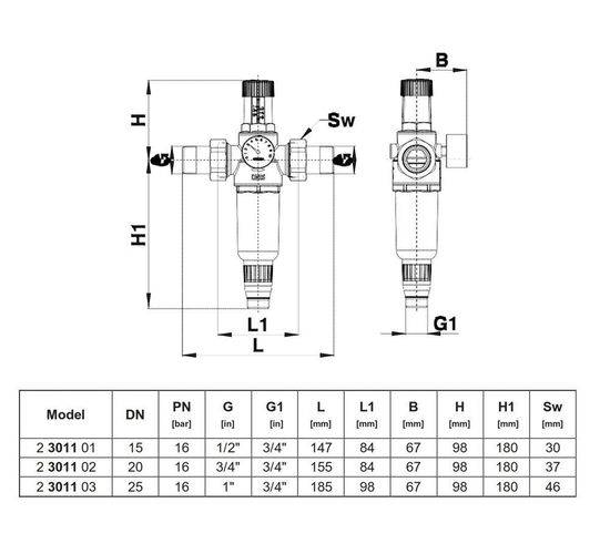 Reductor de presiune cu filtru cu purjare Herz  3/4