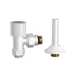 Robinet coltar radiator cu teava racordare ASG 16x1/2 retur Alb